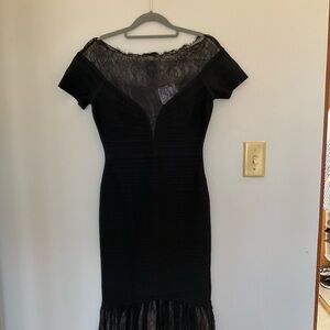 Herve Leger Black Ruched Mermaid Midi Dress